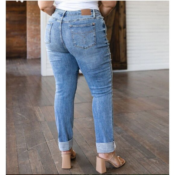 Judy Blue Jeans Distressed Boyfriend Medium Blue Size 15/32 - Picture 3 of 9